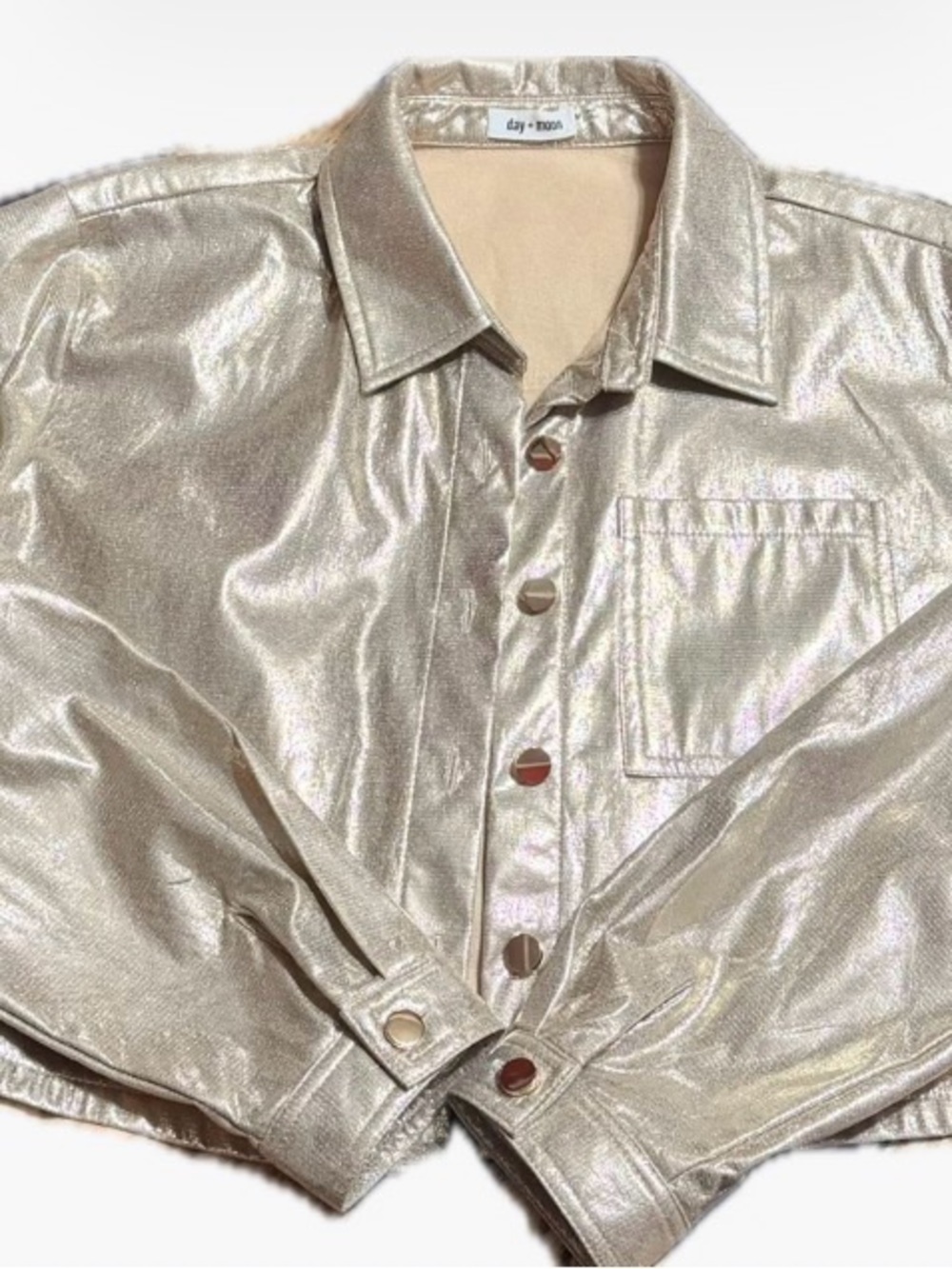 Metallic Button-Up Shirt Jacket in Champagne